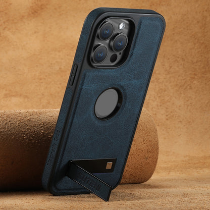 ELECTROPRIME For iPhone 15 Plus Suteni G2 Magsafe Litchi Texture Leather Back Phone Case with Holder(Blue)