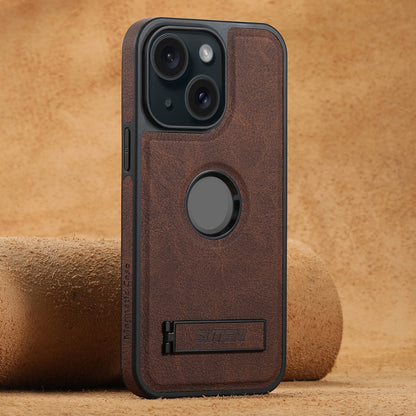 ELECTROPRIME For iPhone 15 Suteni G2 Magsafe Litchi Texture Leather Back Phone Case with Holder(Brown)