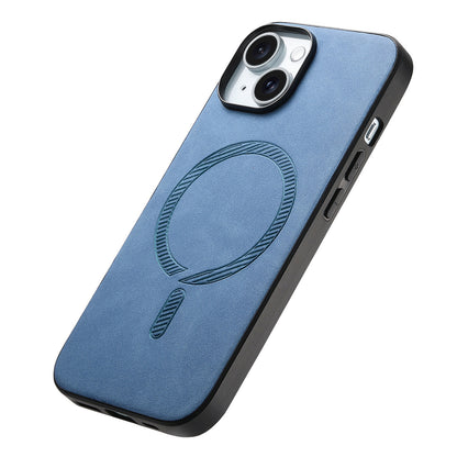 ELECTROPRIME For iPhone 15 Plus Solid Color Retro Magsafe PU Back Cover Phone Case(Blue)