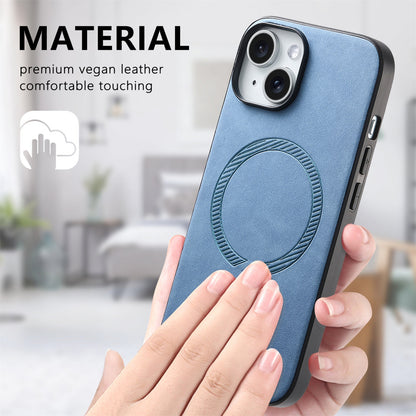 ELECTROPRIME For iPhone 15 Plus Solid Color Retro Magsafe PU Back Cover Phone Case(Blue)