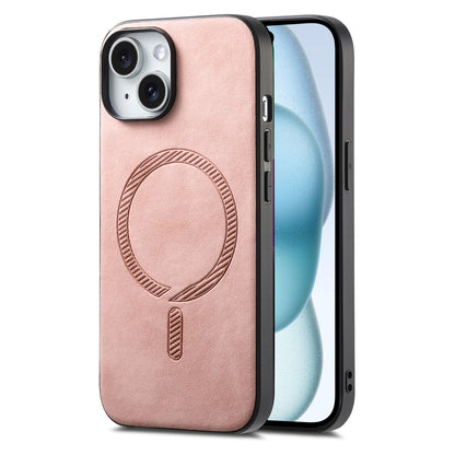 ELECTROPRIME For iPhone 15 Solid Color Retro Magsafe PU Back Cover Phone Case(Pink)