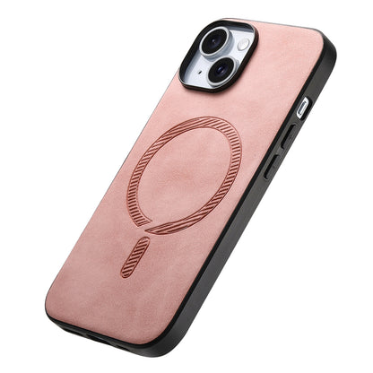 ELECTROPRIME For iPhone 15 Solid Color Retro Magsafe PU Back Cover Phone Case(Pink)