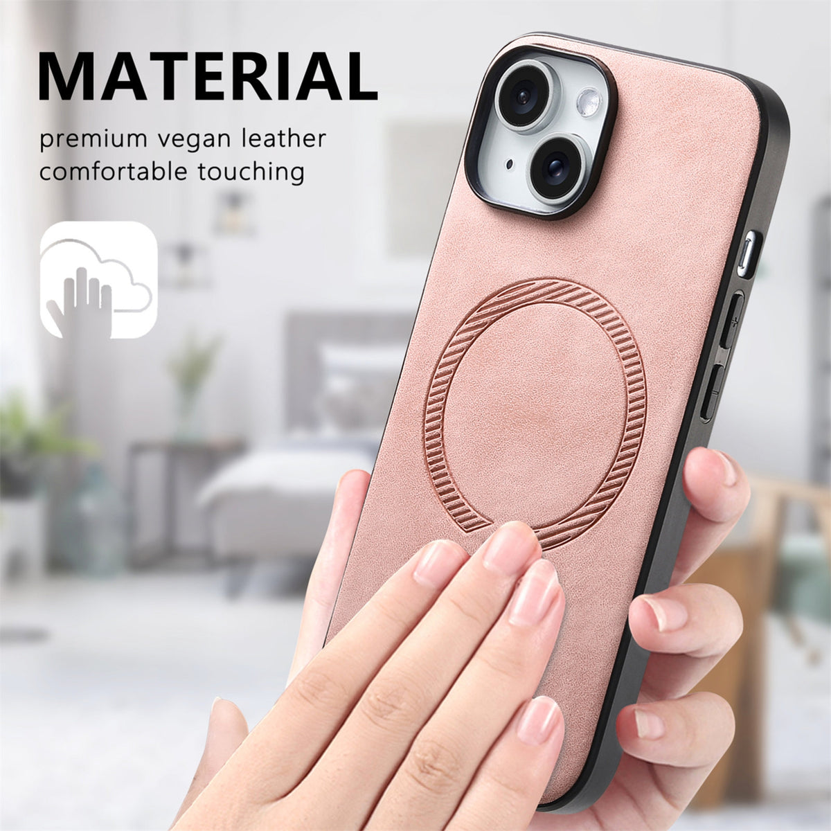 ELECTROPRIME For iPhone 15 Solid Color Retro Magsafe PU Back Cover Phone Case(Pink)