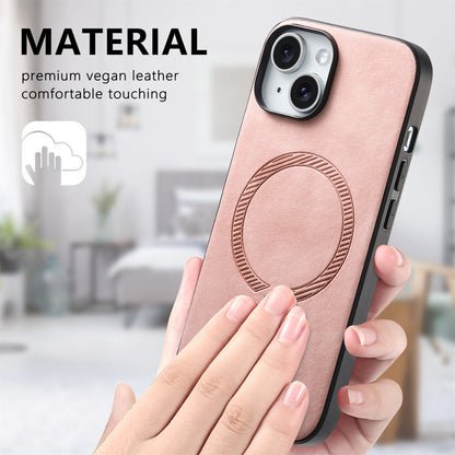 ELECTROPRIME For iPhone 15 Solid Color Retro Magsafe PU Back Cover Phone Case(Pink)