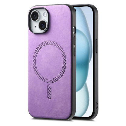 ELECTROPRIME For iPhone 15 Solid Color Retro Magsafe PU Back Cover Phone Case(Purple)