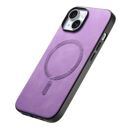 ELECTROPRIME For iPhone 15 Solid Color Retro Magsafe PU Back Cover Phone Case(Purple)
