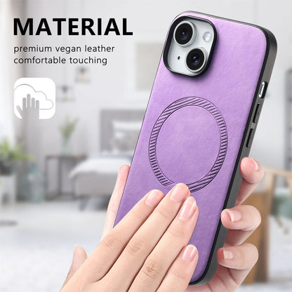 ELECTROPRIME For iPhone 15 Solid Color Retro Magsafe PU Back Cover Phone Case(Purple)