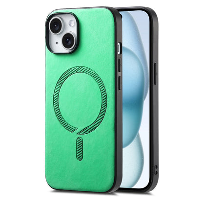 ELECTROPRIME For iPhone 15 Solid Color Retro Magsafe PU Back Cover Phone Case(Green)