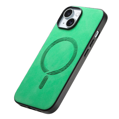 ELECTROPRIME For iPhone 15 Solid Color Retro Magsafe PU Back Cover Phone Case(Green)