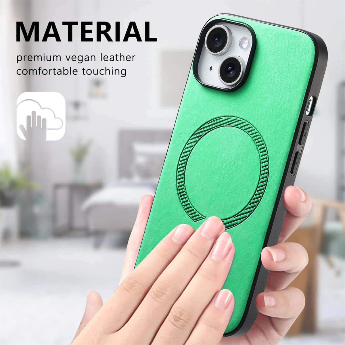 ELECTROPRIME For iPhone 15 Solid Color Retro Magsafe PU Back Cover Phone Case(Green)