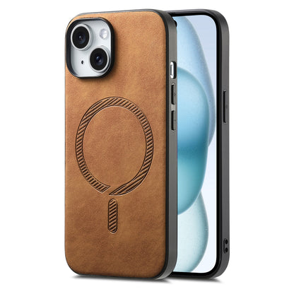 ELECTROPRIME For iPhone 15 Solid Color Retro Magsafe PU Back Cover Phone Case(Brown)