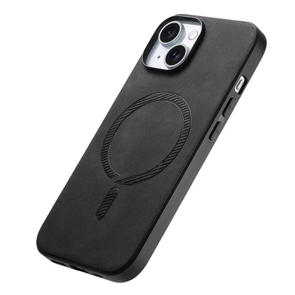 ELECTROPRIME For iPhone 15 Solid Color Retro Magsafe PU Back Cover Phone Case(Black)