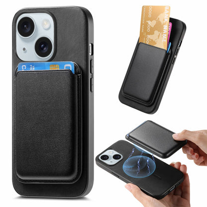 ELECTROPRIME For iPhone 15 Plus Retro Magsafe Card Bag PU Back Cover Phone Case(Black)