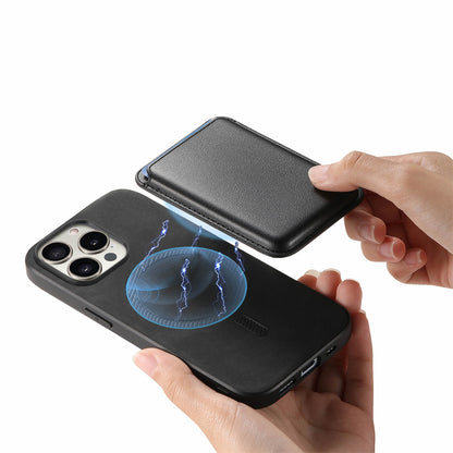 ELECTROPRIME For iPhone 15 Plus Retro Magsafe Card Bag PU Back Cover Phone Case(Black)