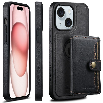 ELECTROPRIME For iPhone 15 Plus Suteni M1 Oil Wax MagSafe Detachable Horizontal Card Bag Phone Case(Black)