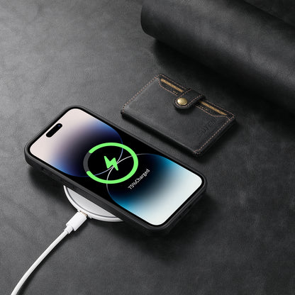 ELECTROPRIME For iPhone 15 Plus Suteni M1 Oil Wax MagSafe Detachable Horizontal Card Bag Phone Case(Black)