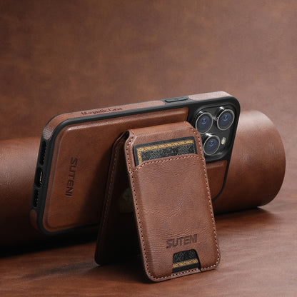 ELECTROPRIME For iPhone 15 Plus Suteni M2 Oil Wax MagSafe Horizontal Card Bag Phone Case(Brown)