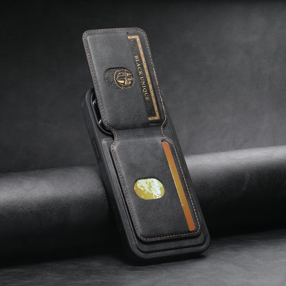 ELECTROPRIME For iPhone 15 Suteni M2 Oil Wax MagSafe Horizontal Card Bag Phone Case(Black)
