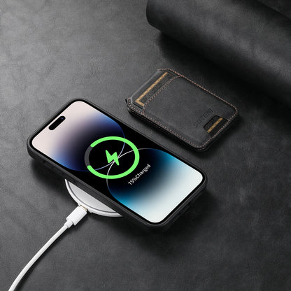 ELECTROPRIME For iPhone 15 Suteni M2 Oil Wax MagSafe Horizontal Card Bag Phone Case(Black)