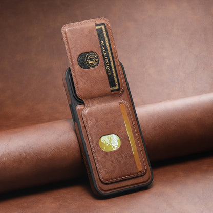 ELECTROPRIME For iPhone 15 Suteni M2 Oil Wax MagSafe Horizontal Card Bag Phone Case(Brown)