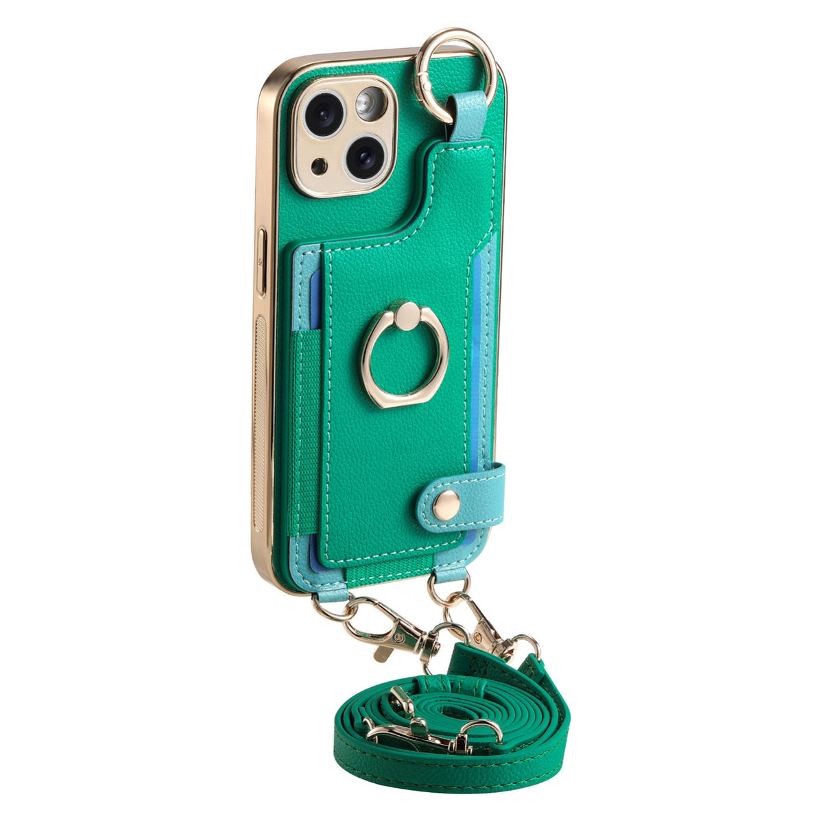 ELECTROPRIME For iPhone 15 Plus Fashion Ring Card Bag Phone Case with Hang Loop(Green)