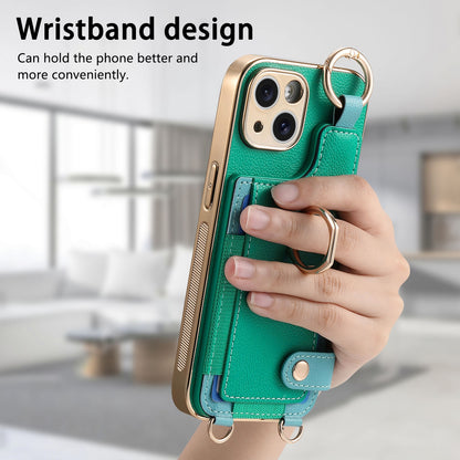 ELECTROPRIME For iPhone 15 Fashion Ring Card Bag Phone Case with Hang Loop(Green)