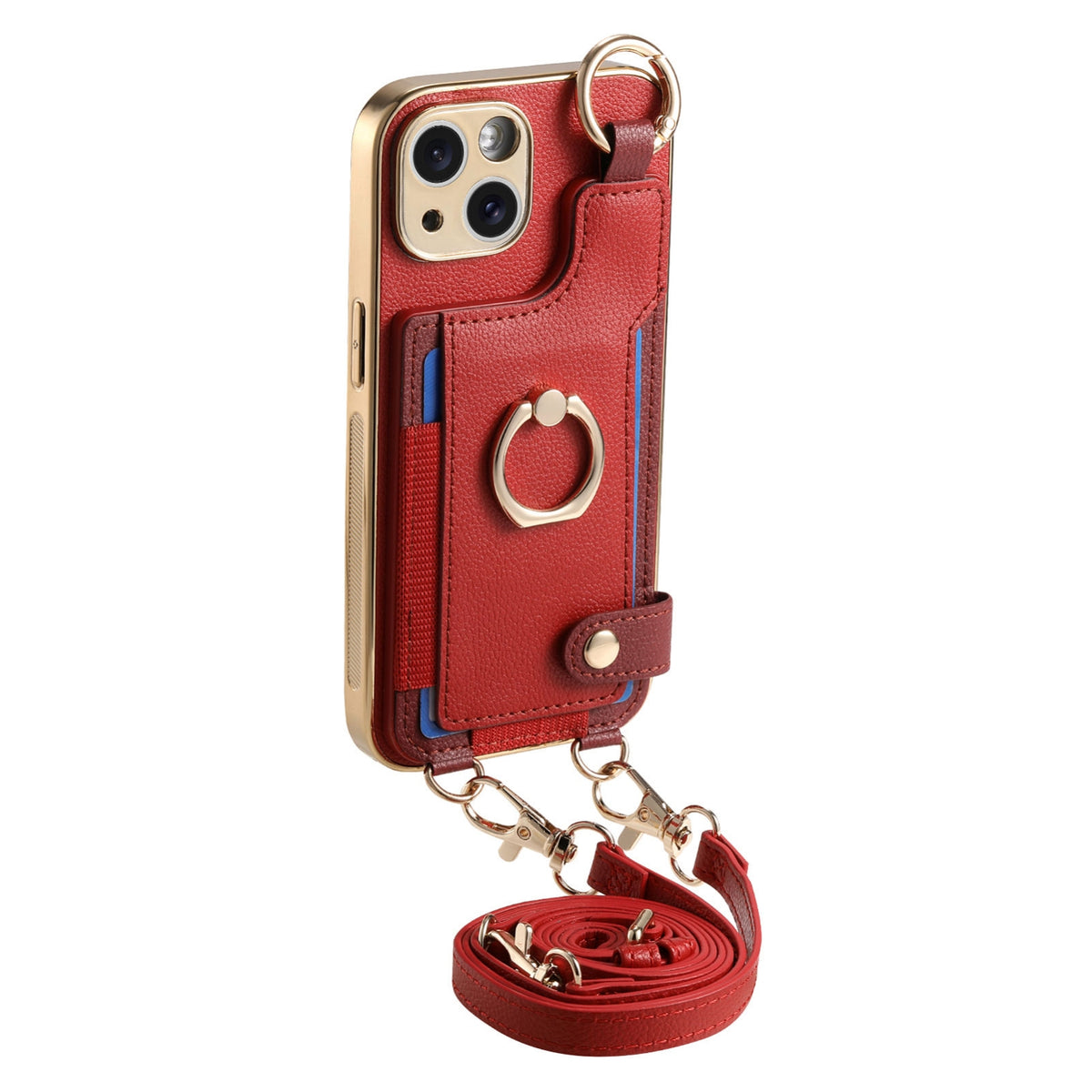 ELECTROPRIME For iPhone 15 Fashion Ring Card Bag Phone Case with Hang Loop(Red)