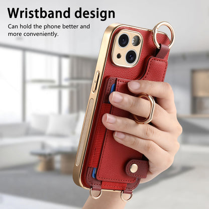 ELECTROPRIME For iPhone 15 Fashion Ring Card Bag Phone Case with Hang Loop(Red)