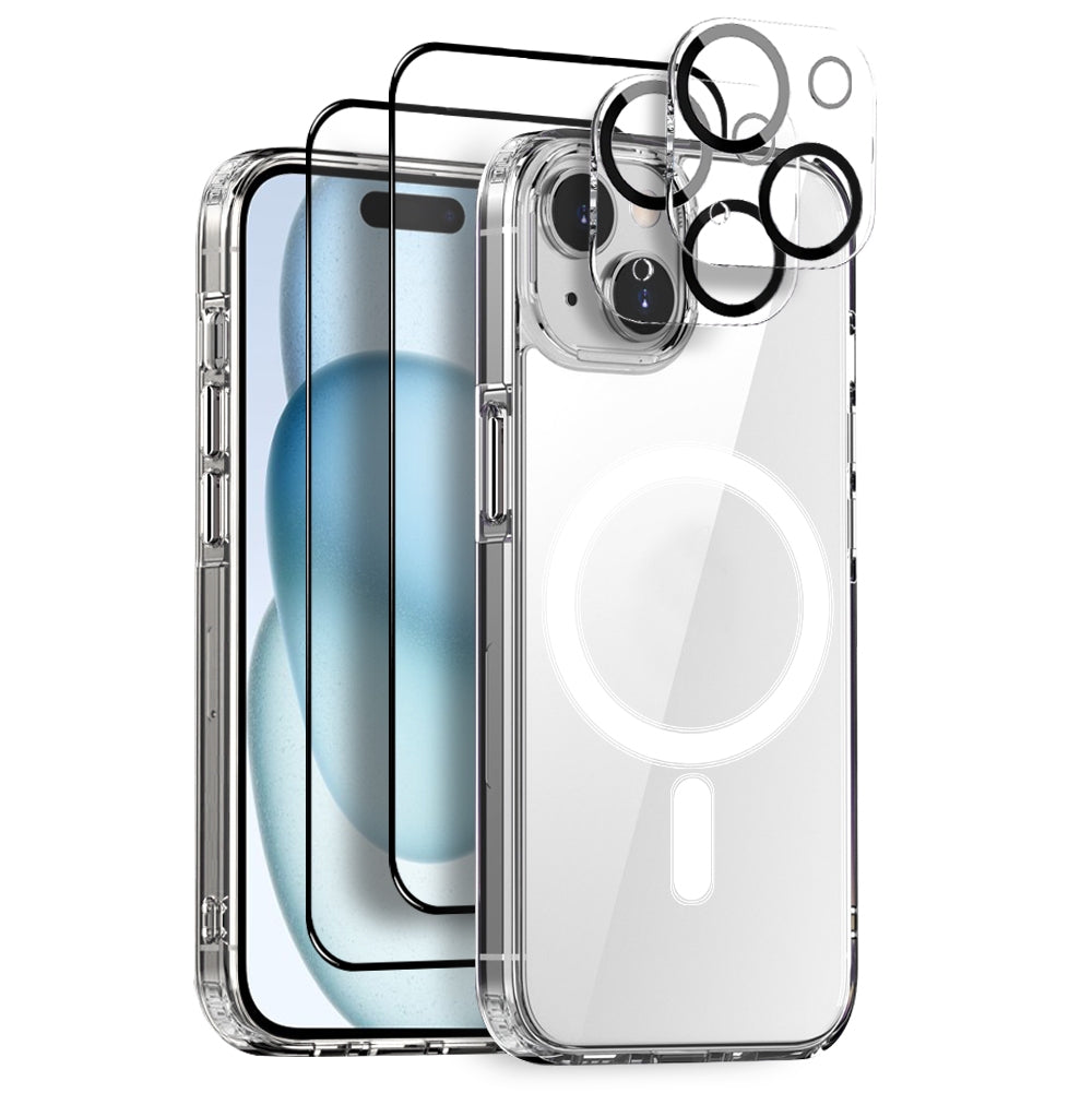 ELECTROPRIME For iPhone 15 Plus NORTHJO 5 in 1 Magsafe Clear Phone Case with 2pcs Screen Film + 2pcs Rear Lens Film