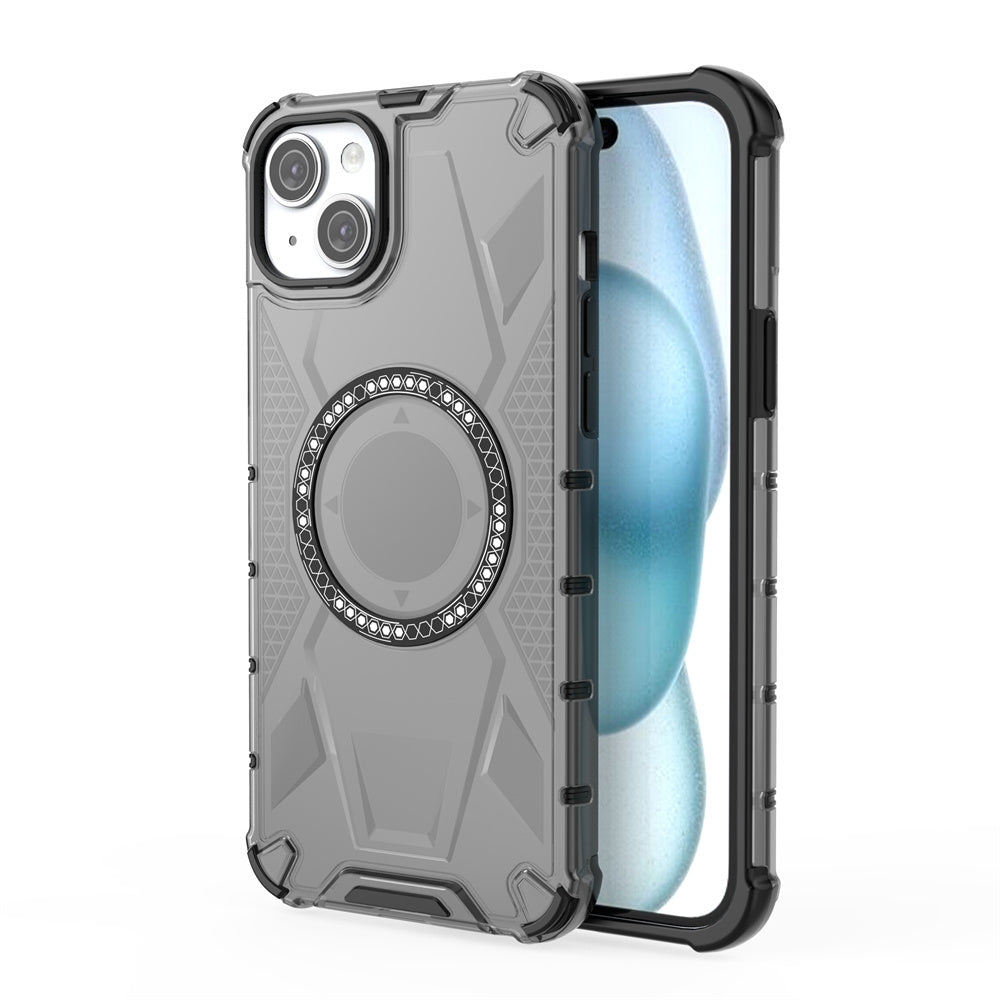 ELECTROPRIME For iPhone 15 Plus MagSafe Armor Holder PC Hybrid TPU Phone Case(Black)