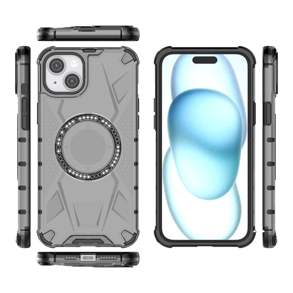 ELECTROPRIME For iPhone 15 Plus MagSafe Armor Holder PC Hybrid TPU Phone Case(Black)