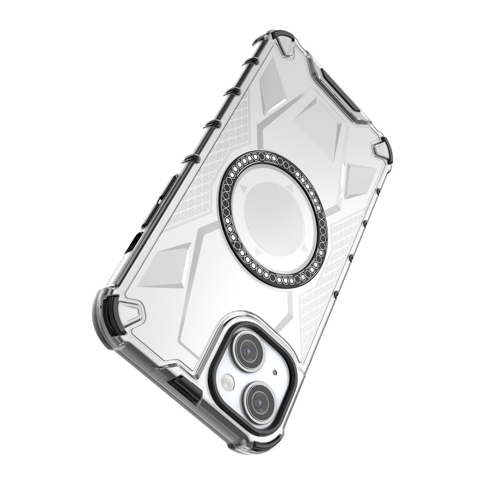 ELECTROPRIME For iPhone 15 Plus MagSafe Armor Holder PC Hybrid TPU Phone Case(Black)