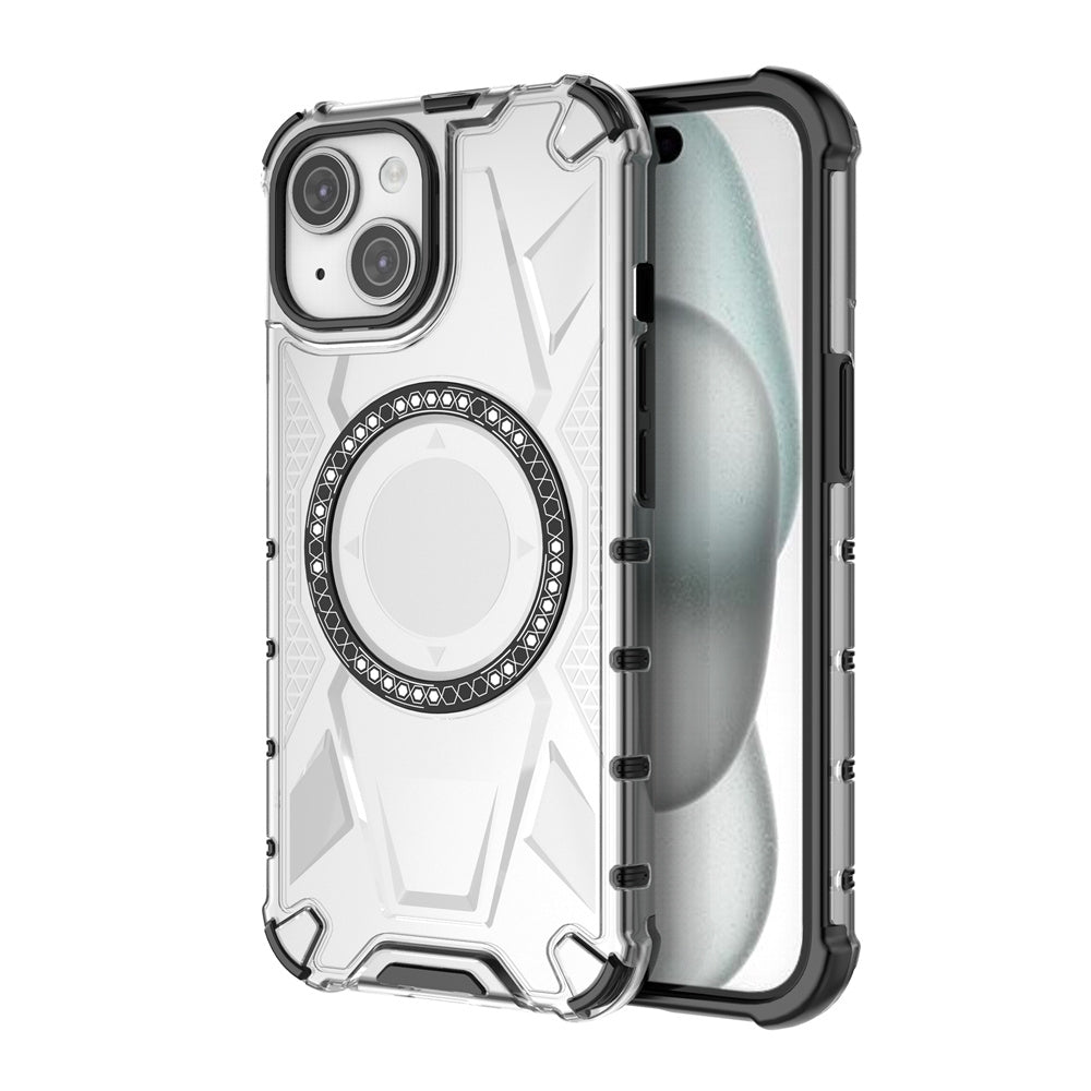ELECTROPRIME For iPhone 15 MagSafe Armor Holder PC Hybrid TPU Phone Case(White)