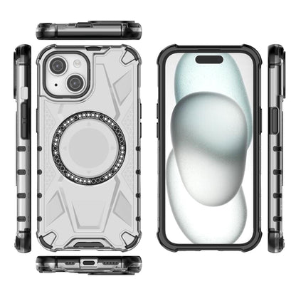ELECTROPRIME For iPhone 15 MagSafe Armor Holder PC Hybrid TPU Phone Case(White)
