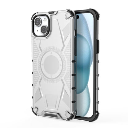 ELECTROPRIME For iPhone 15 Plus Armor Holder PC Hybrid TPU Phone Case(White)