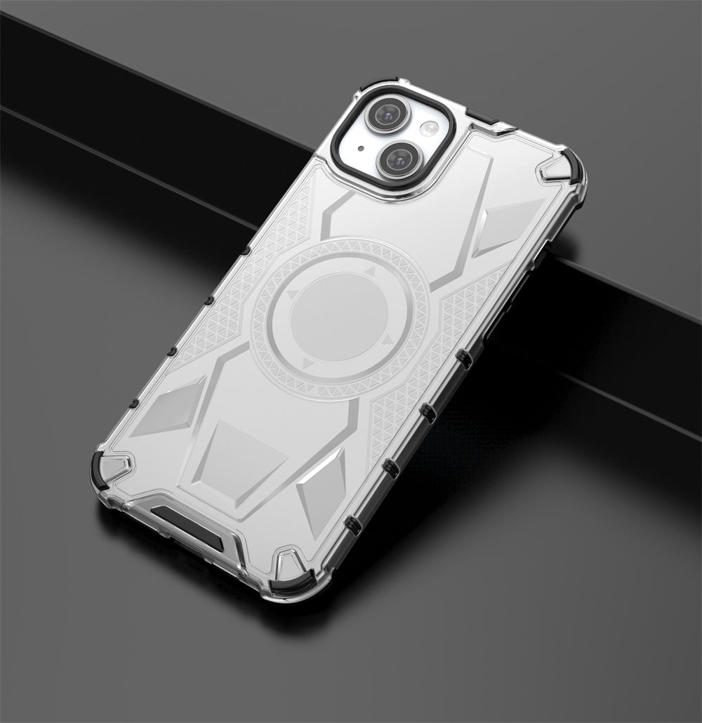 ELECTROPRIME For iPhone 15 Plus Armor Holder PC Hybrid TPU Phone Case(White)