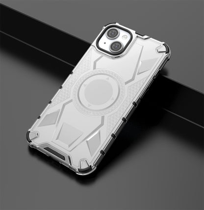 ELECTROPRIME For iPhone 15 Plus Armor Holder PC Hybrid TPU Phone Case(White)