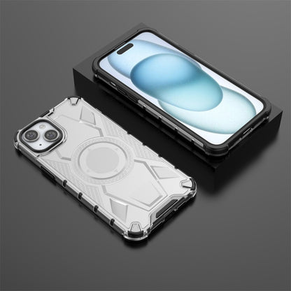 ELECTROPRIME For iPhone 15 Plus Armor Holder PC Hybrid TPU Phone Case(White)