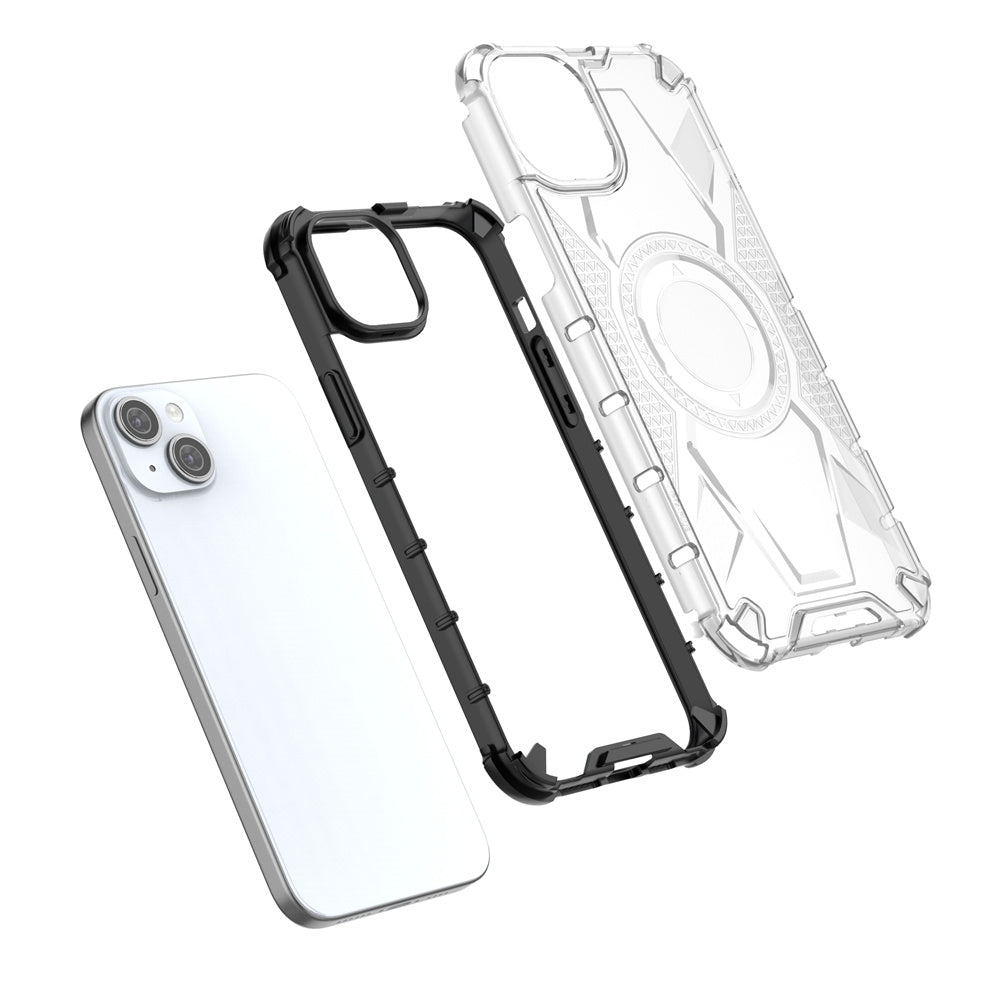 ELECTROPRIME For iPhone 15 Plus Armor Holder PC Hybrid TPU Phone Case(White)