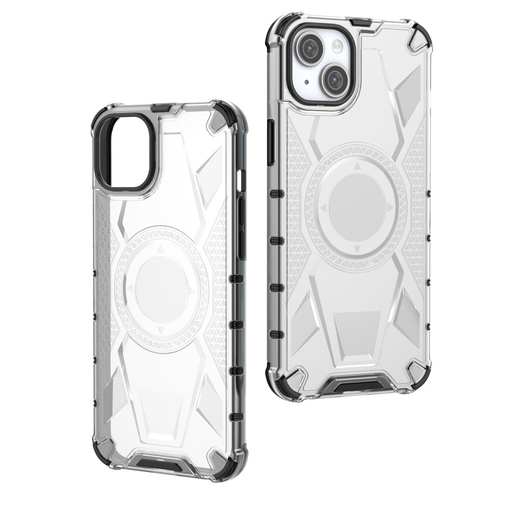 ELECTROPRIME For iPhone 15 Plus Armor Holder PC Hybrid TPU Phone Case(White)
