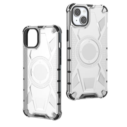 ELECTROPRIME For iPhone 15 Plus Armor Holder PC Hybrid TPU Phone Case(White)