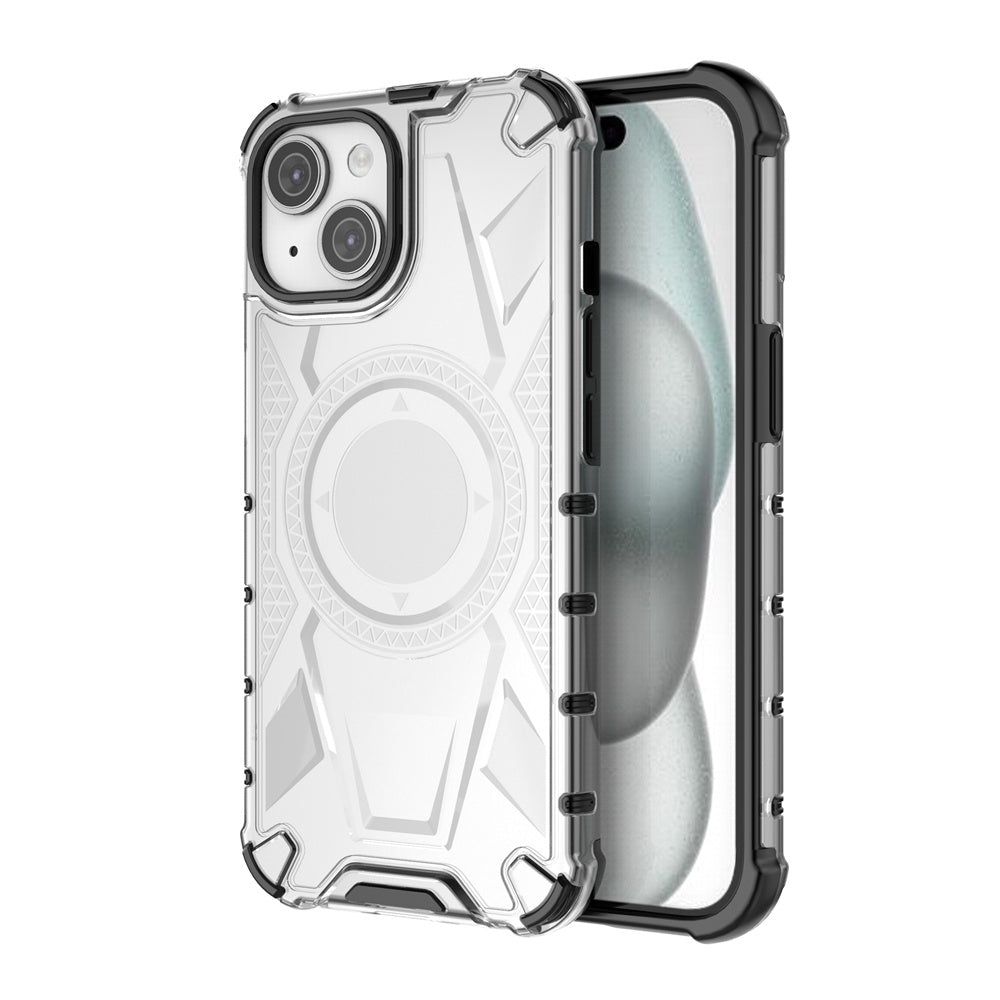 ELECTROPRIME For iPhone 15 Armor Holder PC Hybrid TPU Phone Case(White)