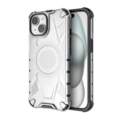 ELECTROPRIME For iPhone 15 Armor Holder PC Hybrid TPU Phone Case(White)