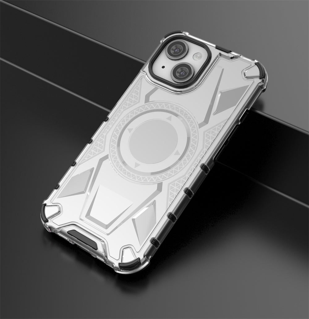 ELECTROPRIME For iPhone 15 Armor Holder PC Hybrid TPU Phone Case(White)