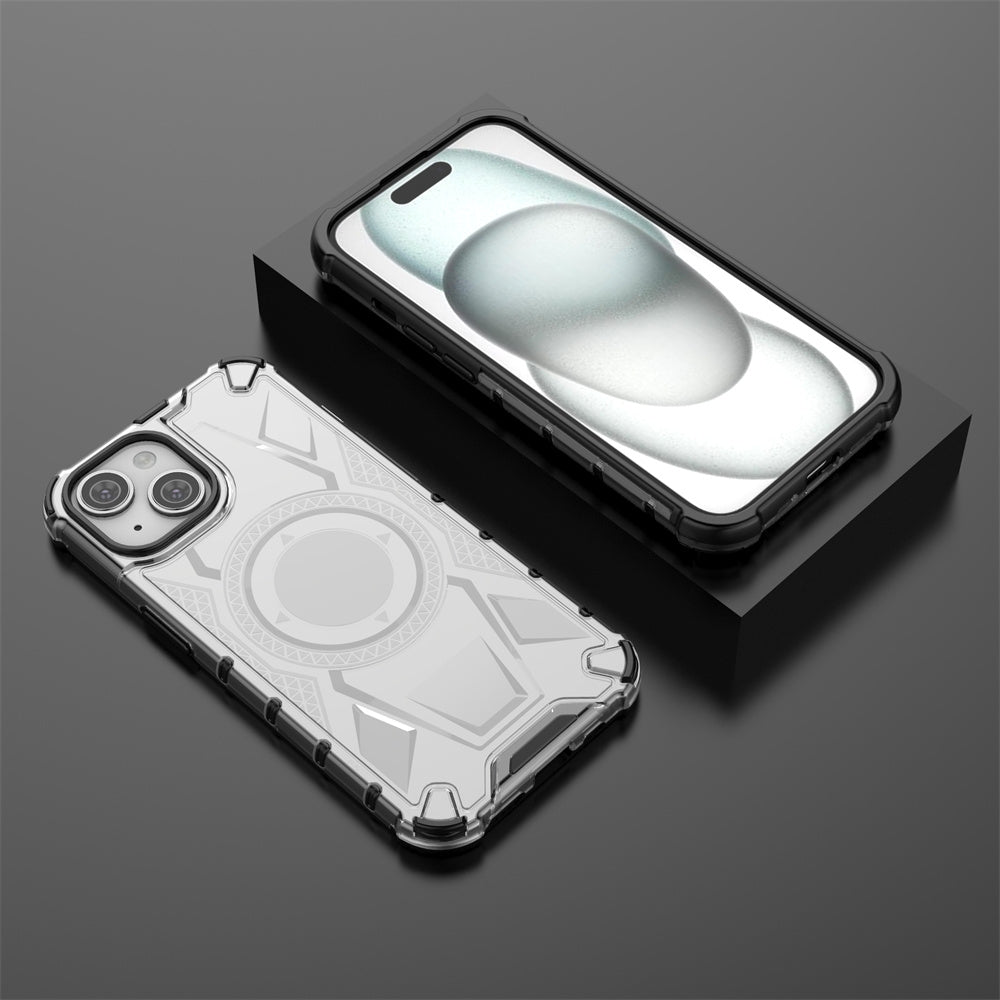 ELECTROPRIME For iPhone 15 Armor Holder PC Hybrid TPU Phone Case(White)