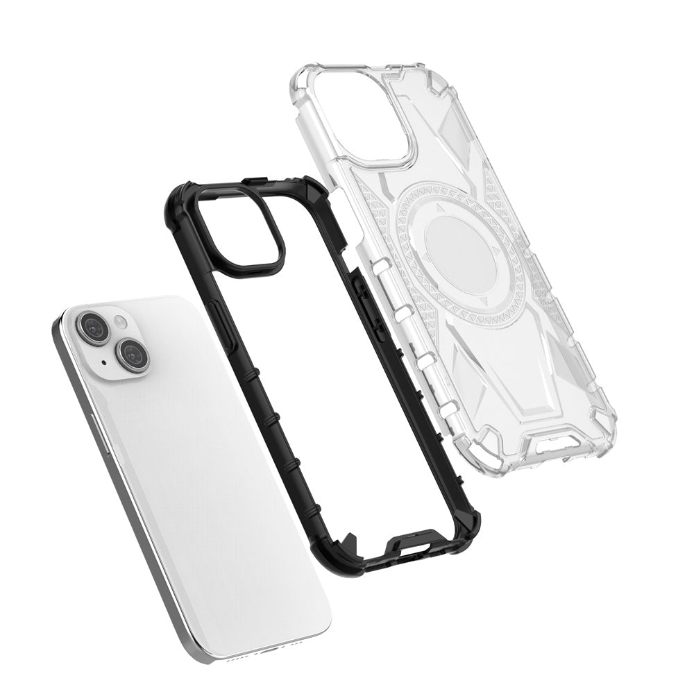ELECTROPRIME For iPhone 15 Armor Holder PC Hybrid TPU Phone Case(White)
