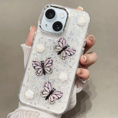 ELECTROPRIME For iPhone 15 Plus Glitter 3D Butterfly TPU Phone Case(Pink)