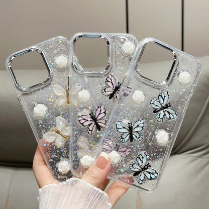 ELECTROPRIME For iPhone 15 Plus Glitter 3D Butterfly TPU Phone Case(Pink)