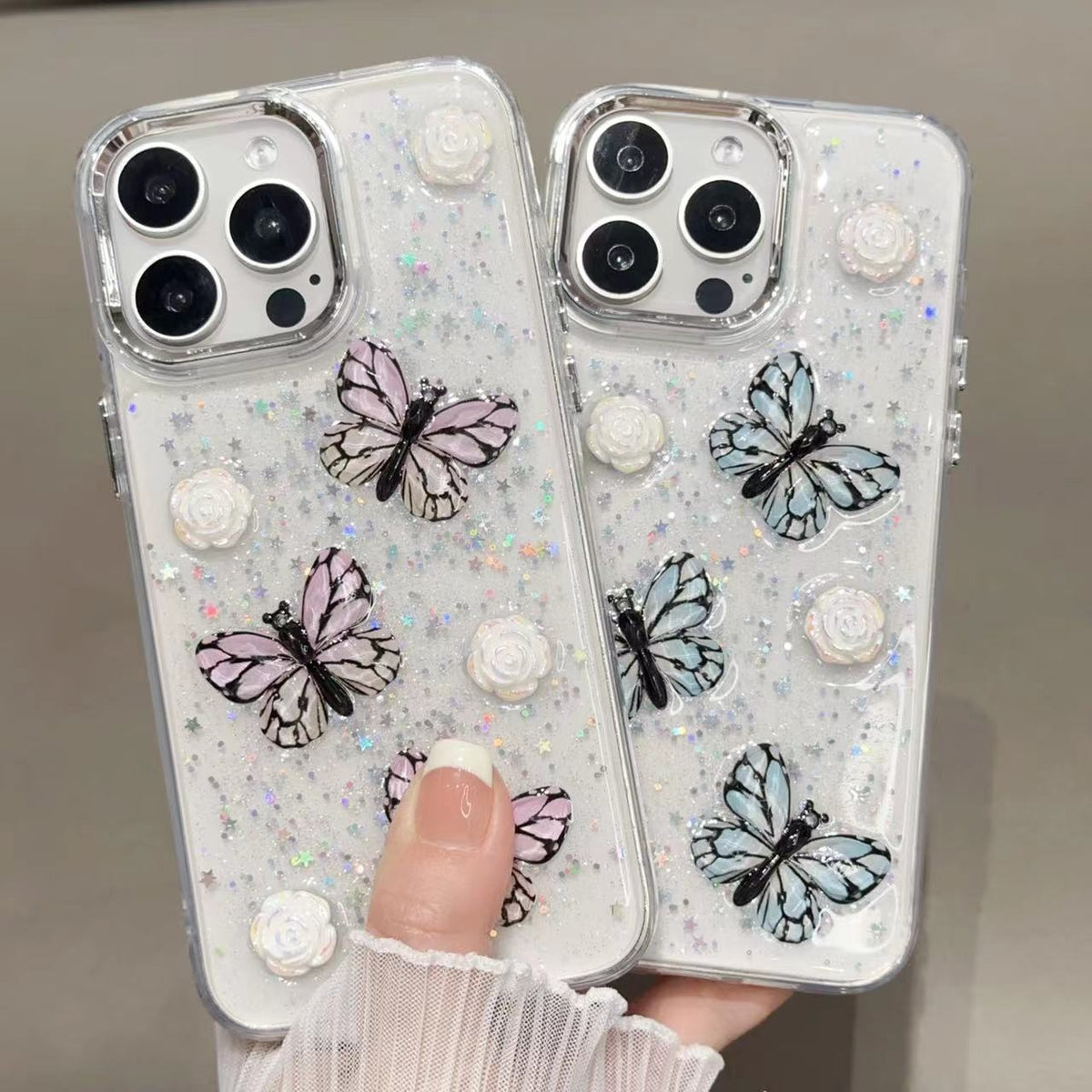 ELECTROPRIME For iPhone 15 Plus Glitter 3D Butterfly TPU Phone Case(Pink)