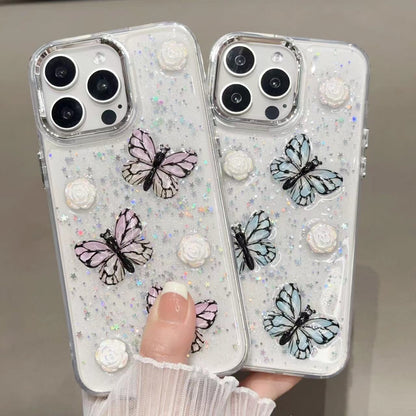 ELECTROPRIME For iPhone 15 Plus Glitter 3D Butterfly TPU Phone Case(Pink)